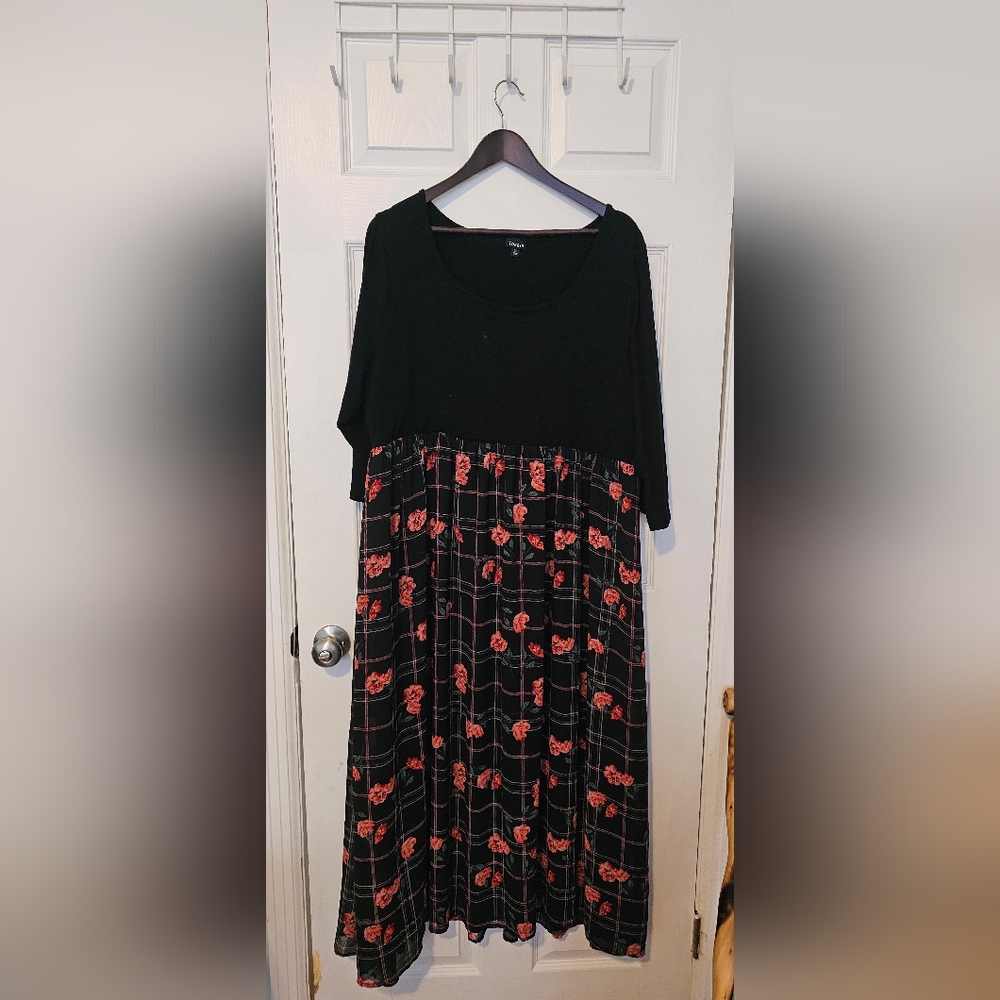 Black and Red Floral Plaid Dress